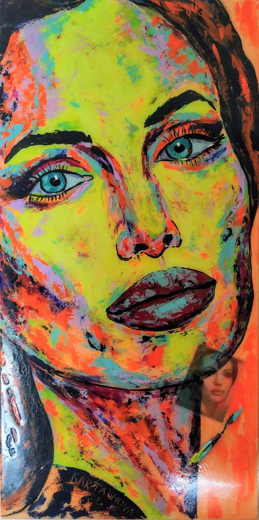 85_Angelina Jolie.Intelligent, canvas, wood, mix media, epoxy resin, 124x62 cm, 2020
AVAILABLE